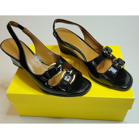Circa Joan & David CJLIAM Black Patent Sling Back 2.75" Heels Women's Size 6.5 M - Picture 1 of 7